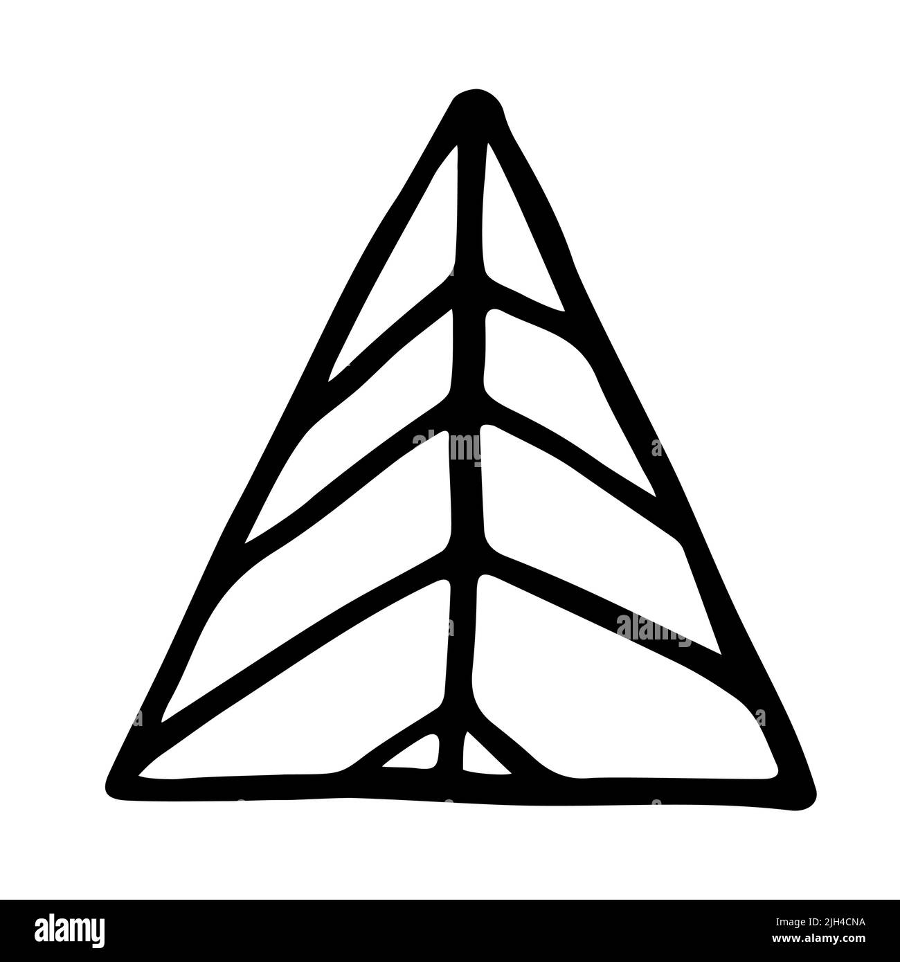 Vektor Chevron Doodle Frohe Weihnachtsbaum. Handgezeichnete Tanne isoliert auf weißem Hintergrund. Skizzieren Sie den skandinavischen Nadelbaum. Frohes neues Jahr Stock Vektor