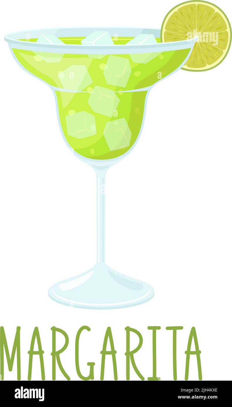 Cocktail Margarita mit Limettenscheibe isoliert auf weißem Hintergrund, Vektorgrafik Stock Vektor
