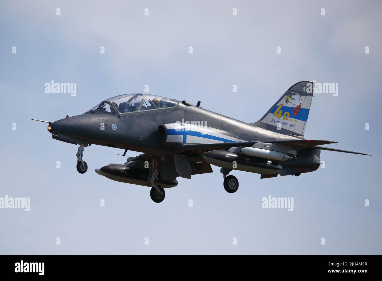 Fairford, Großbritannien, 14.. Juli 2022, Kommt Ein finnischer Hawk für das RIAT Royal International Air Tattoo an, das von Freitag, 15.. Bis Sonntag, 17.. Juli, stattfinden wird. Stockfoto