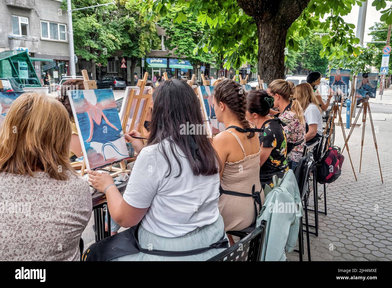 Malunterricht im Freien, Sofia, Bulgarien, Europa, Stockfoto