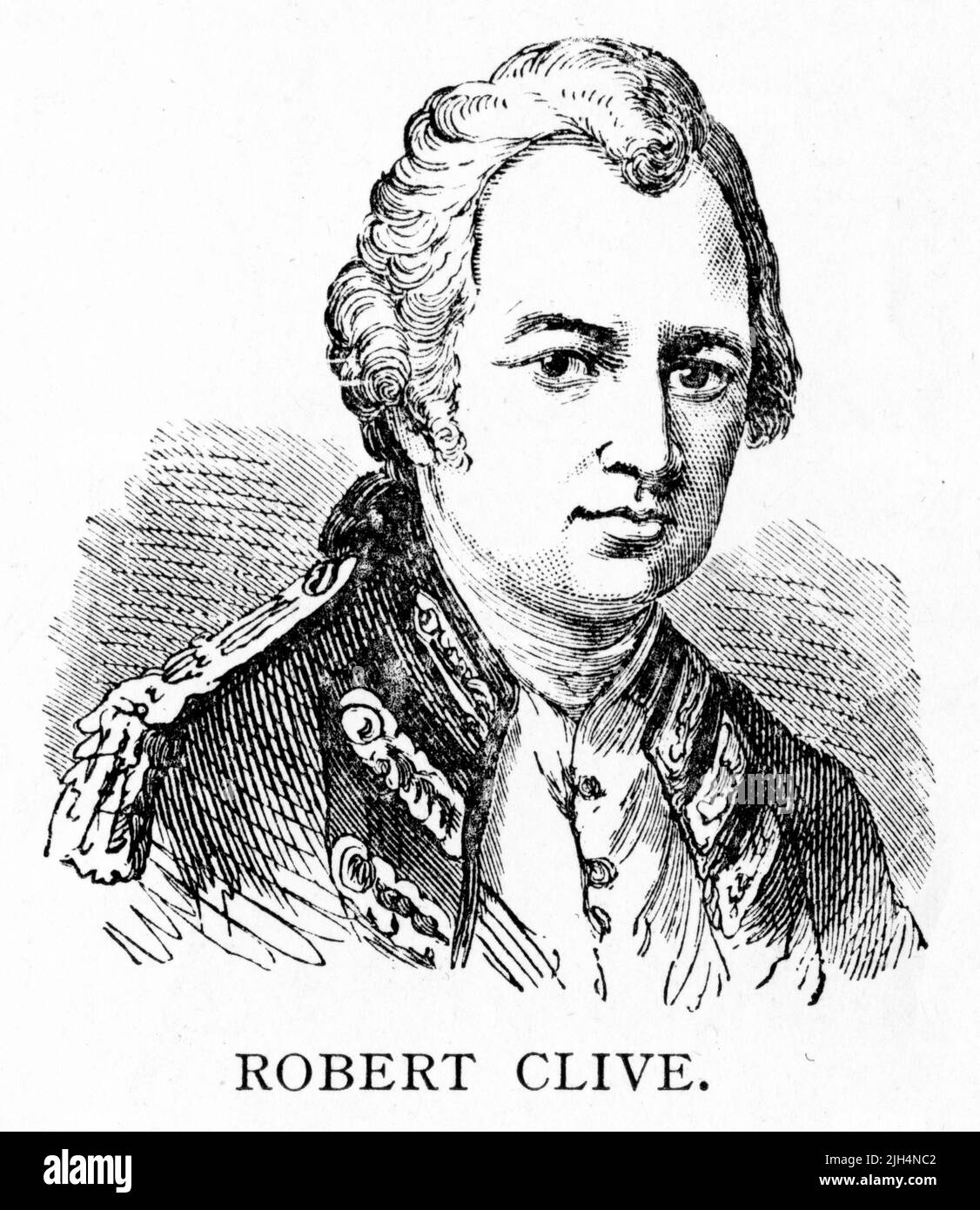 Eingraviertes Porträt des Generalmajors Robert Clive, 1. Baron Clive, KB, FRS (1725 – 1774), auch bekannt als Clive of India, war der erste britische Gouverneur der bengalischen Präsidentschaft. Stockfoto