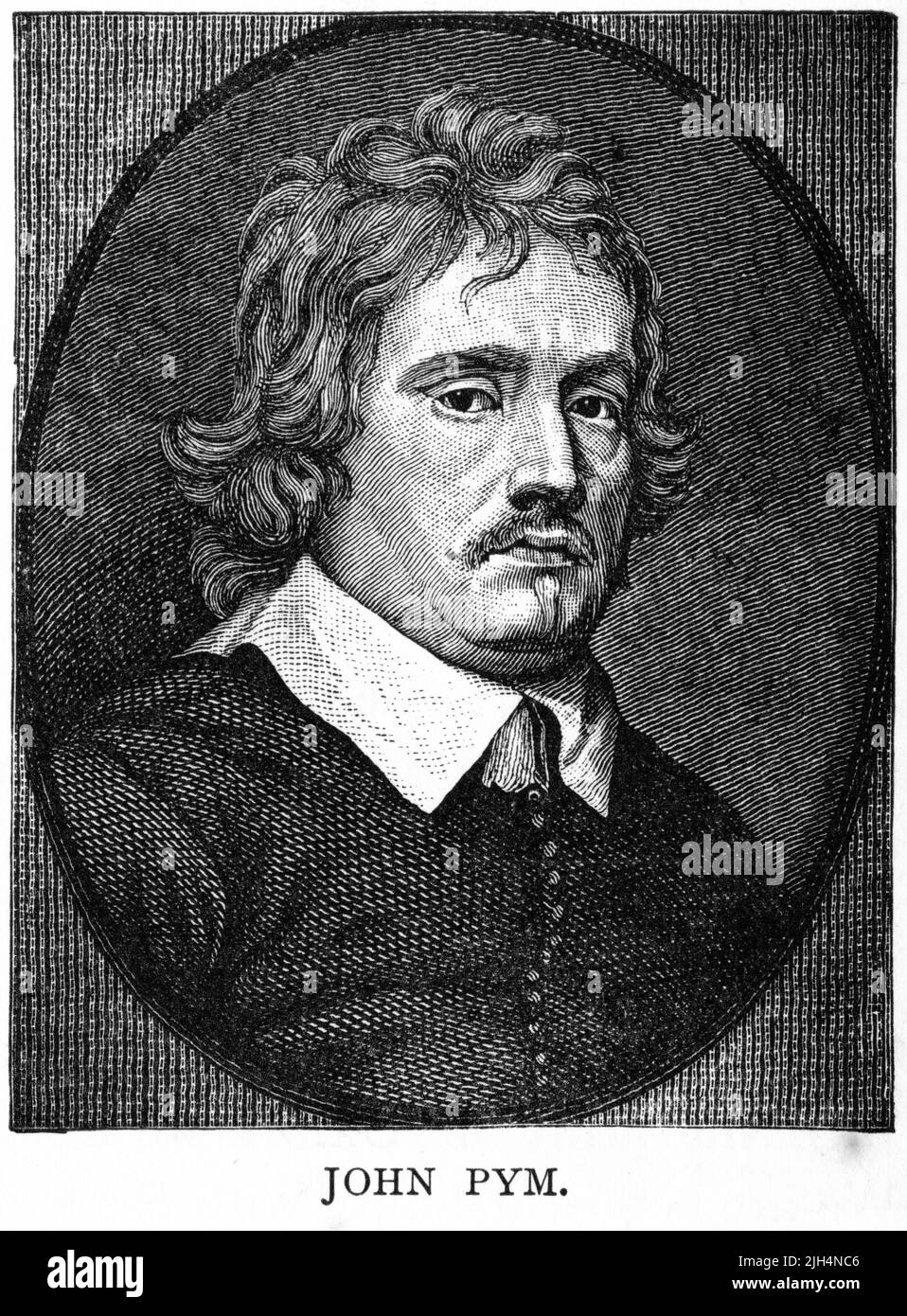 Eingraviertes Porträt von John Pym (20. Mai 1584 – 8. Dezember 1643) englischer Politiker, der zur Schaffung der Grundlagen der parlamentarischen Demokratie beigetragen hat. Stockfoto