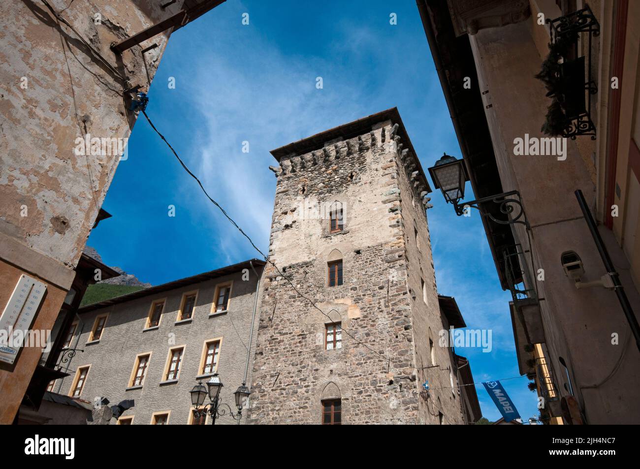 Italien, Lombardei, Valtellina, Bormio, Torre Alberti Tower Stockfoto