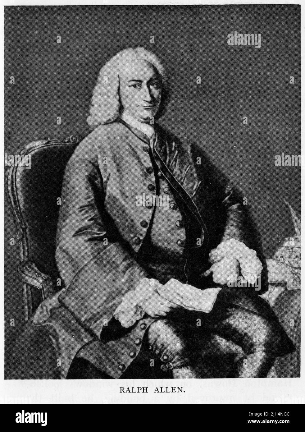 Eingraviertes Porträt von Ralph Allen (1693 – Juni 1764) war ein Unternehmer und Philanthrope, der für seine Reformen des britischen Postsystems bekannt war. Stockfoto