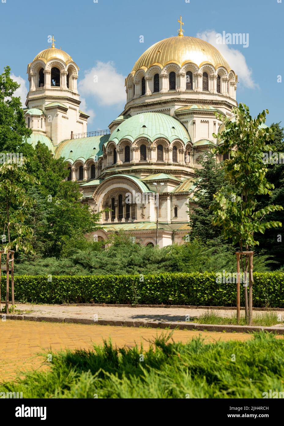 Alexander-Newski-Kathedrale Sofia Bulgarien und Goldene Kuppeln architektonische Details von St. Alexander Nevski Orthodoxe Kathedrale in Sofia, Bulgarien, Balkan Stockfoto