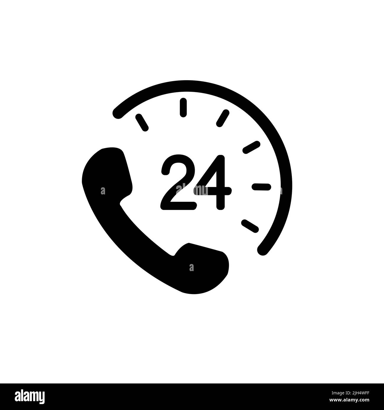 24 Stunden, 7 Tage die Woche, Support, Call Center-Symbol. Flache Vektorgrafik in Schwarz auf weißem Hintergrund. Stock Vektor