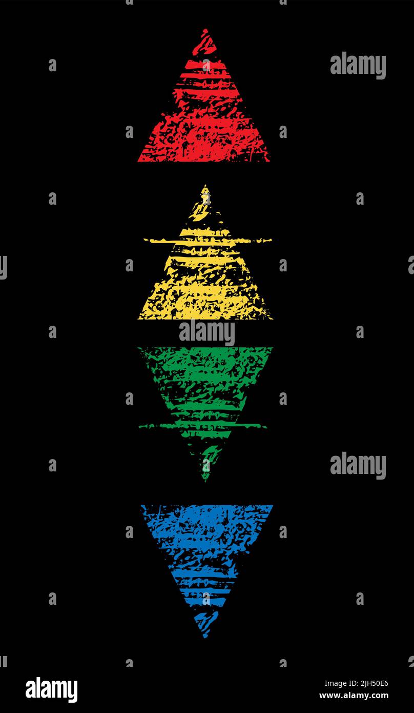 Die Vier Elemente: Feuer, Luft, Erde, Wasser. Grungige Geometrie, Wiccan-Weissagungssymbole. Bunt Ancient okkult set Zeichen in Farbe Pinsel Stil, Vektor Stock Vektor