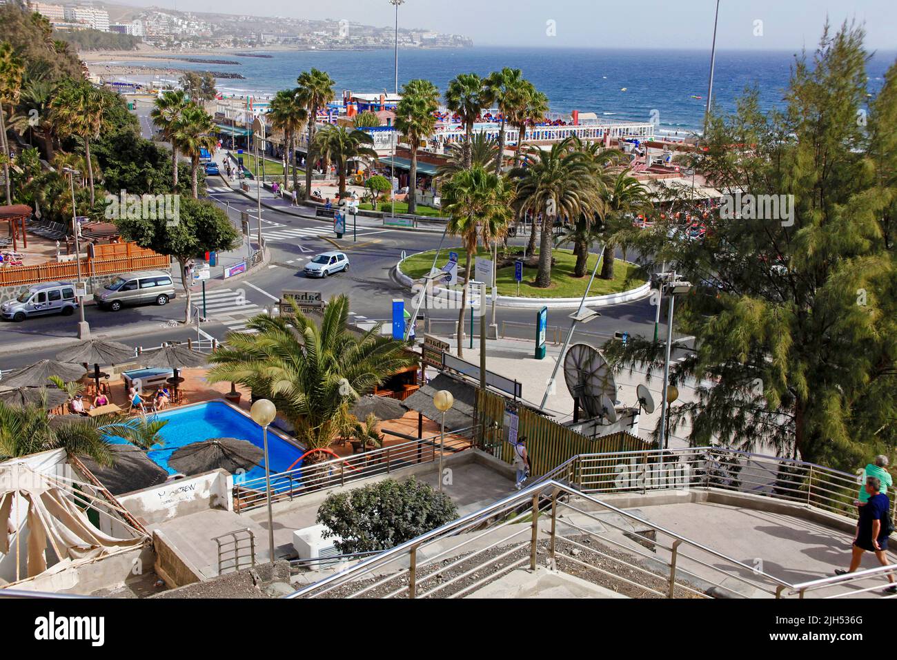 Blick von der Promenade auf Playa del Ingles, Kanarische Inseln, Spanien, Europa Stockfoto