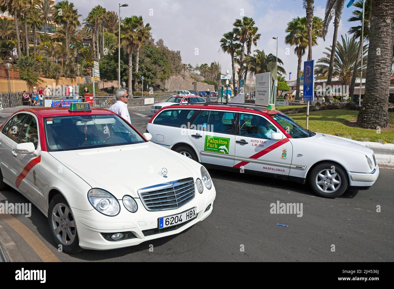 Taxistand an der Promenade von Playa del Ingles, Grand Canary, Kanarische Inseln, Spanien, Europa Stockfoto