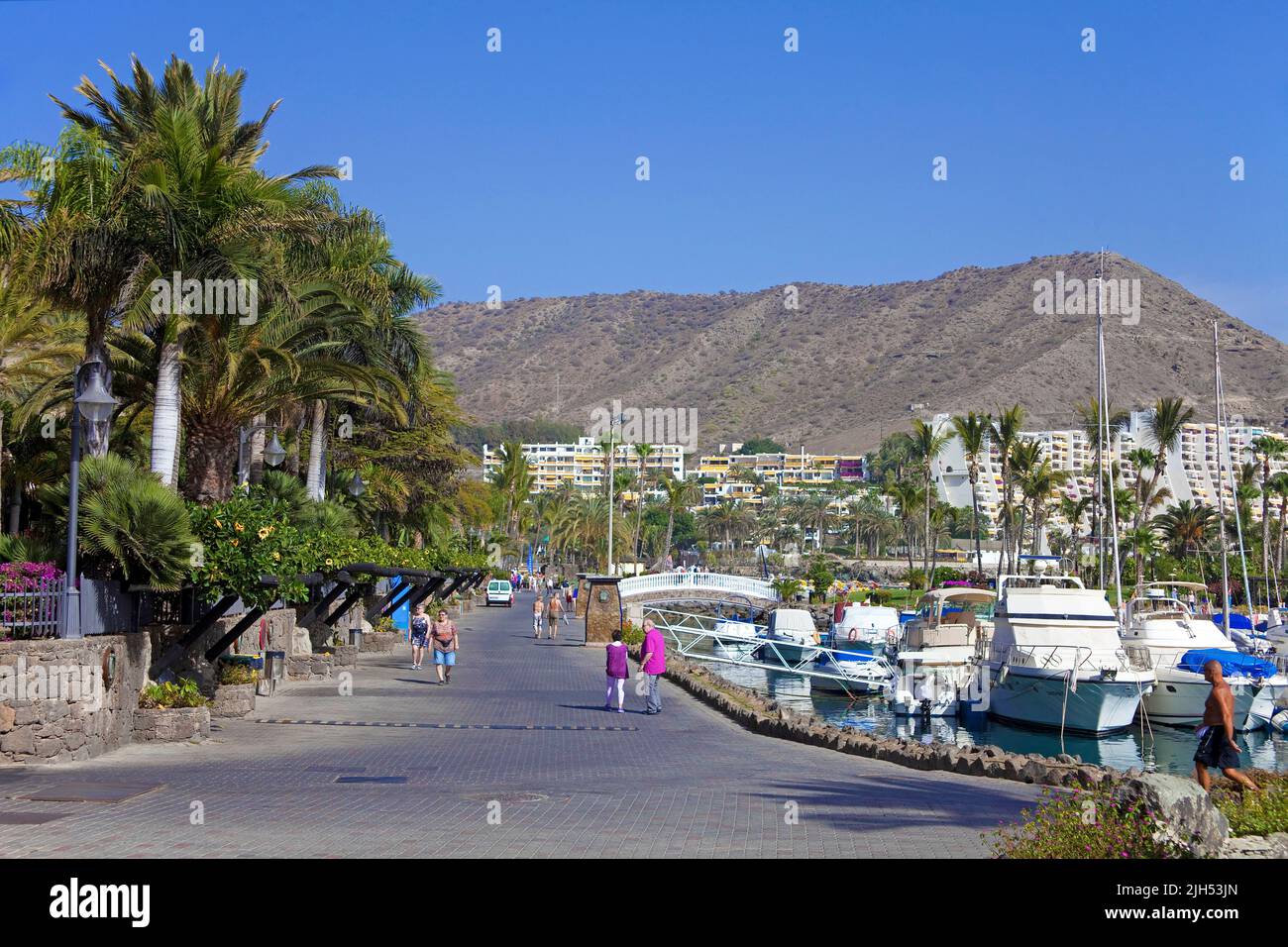 Boote in der Marina, Hotelkomplex in Anfi del Mar, Arguineguin, Grand Canary, Kanarische Inseln, Spanien, Europa Stockfoto