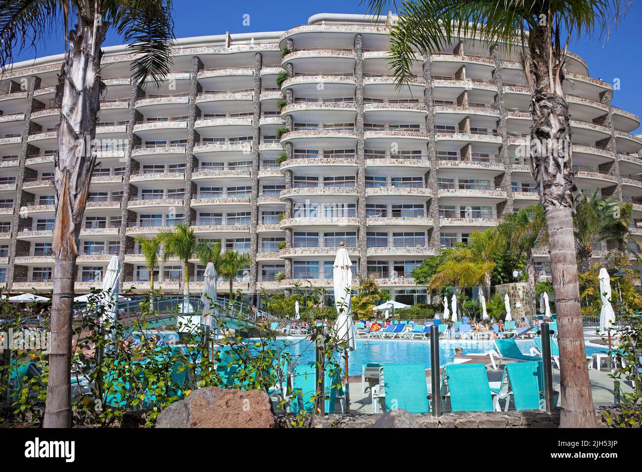 Hotel mit Pool in Anfi del Mar, Arguineguin, Kanarische Inseln, Spanien, Europa Stockfoto