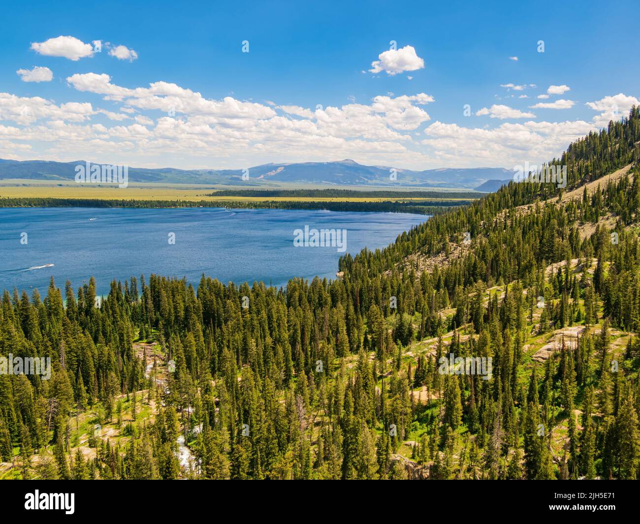 Blick auf die Jenny Seenlandschaft des Grand Teton National Park in Wyoming Stockfoto