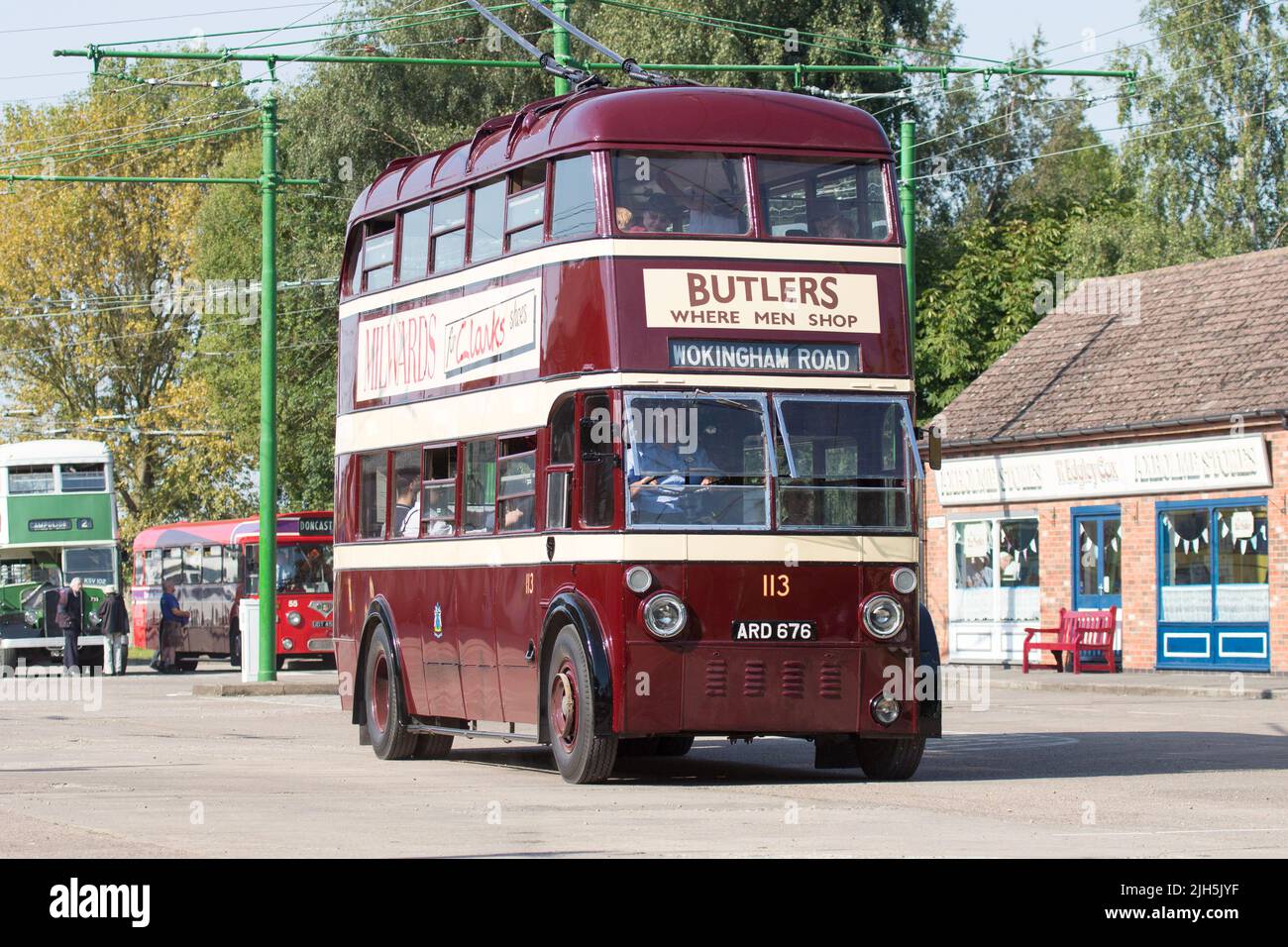 Ein Besuch im Sandtoft Trolleybus Museum Stockfoto