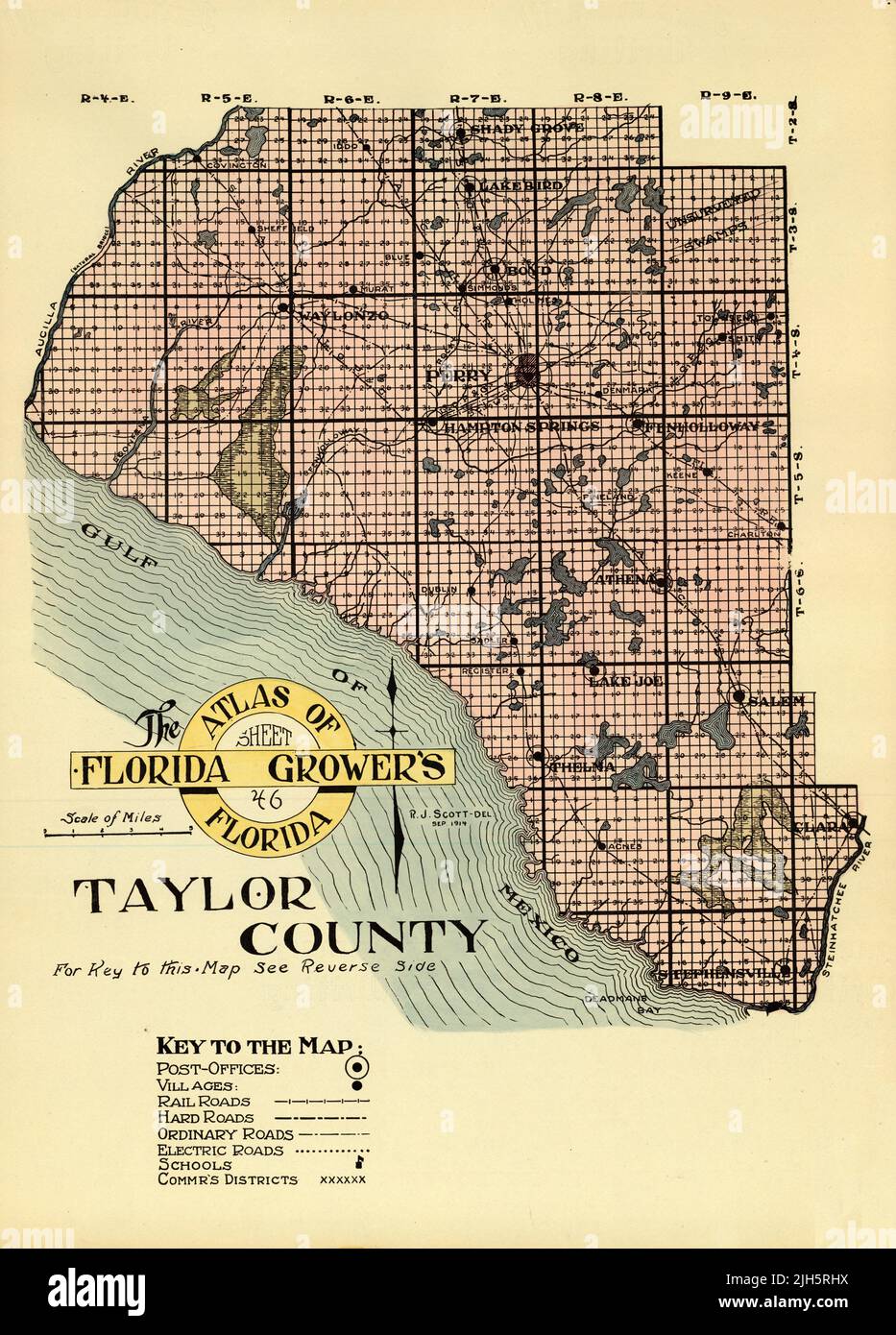 The Florida Growers Atlas of Florida, Map of Taylor County, 1914, von R. J. Scott Stockfoto