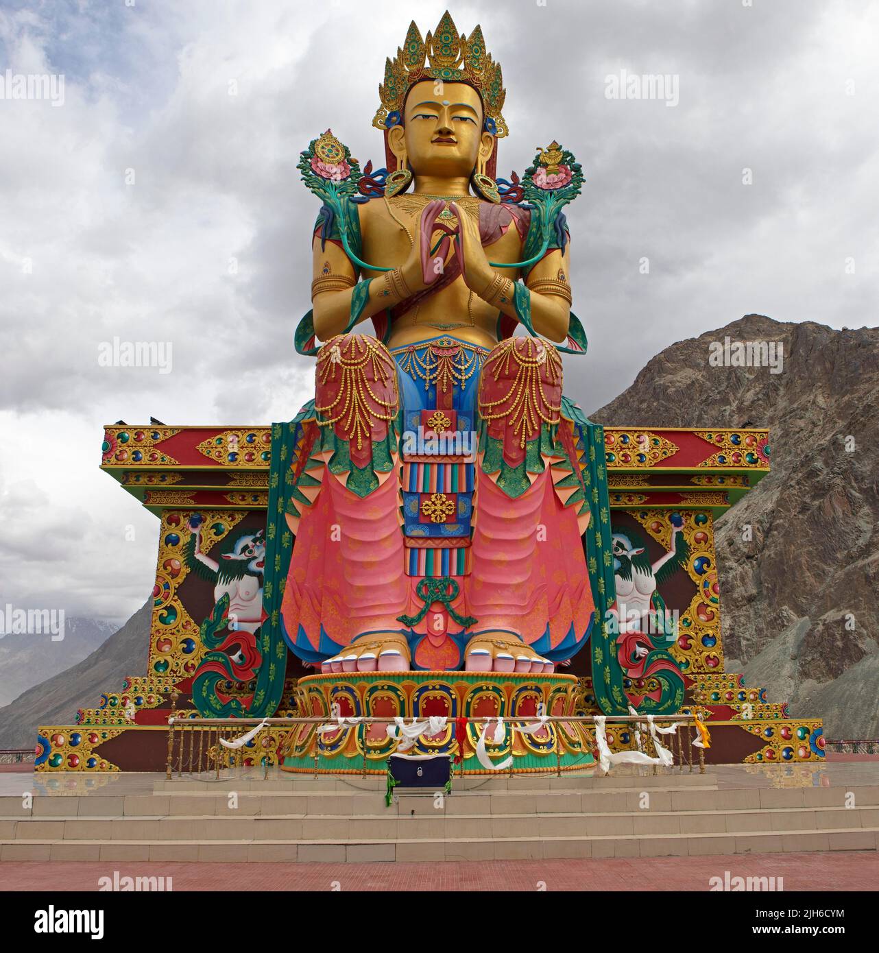 Maitreya Buddha, Diskit Kloster oder Deskit Gompa, Hunder, Nubra Valley, Ladakh, Indien Stockfoto