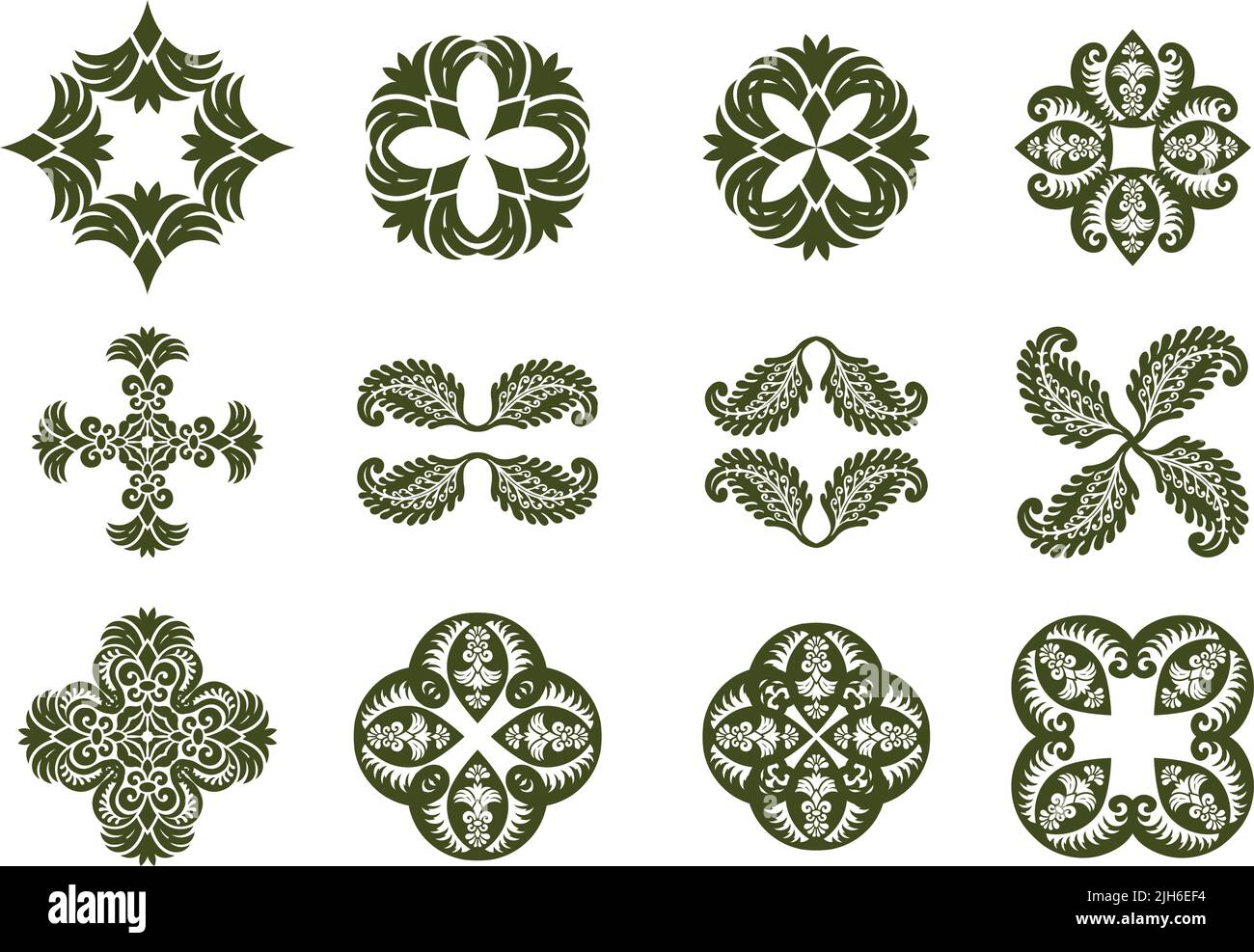 Eine Reihe von floralen dekorativen Vektor Damast-Ikonen. Stock Vektor