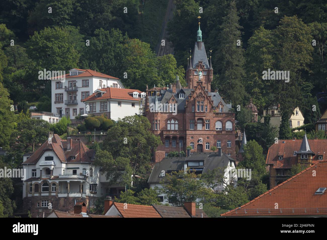 Ansicht von Villen in der Altstadt, Heidelberg, Bergstraße, Baden-Württemberg, Deutschland Stockfoto