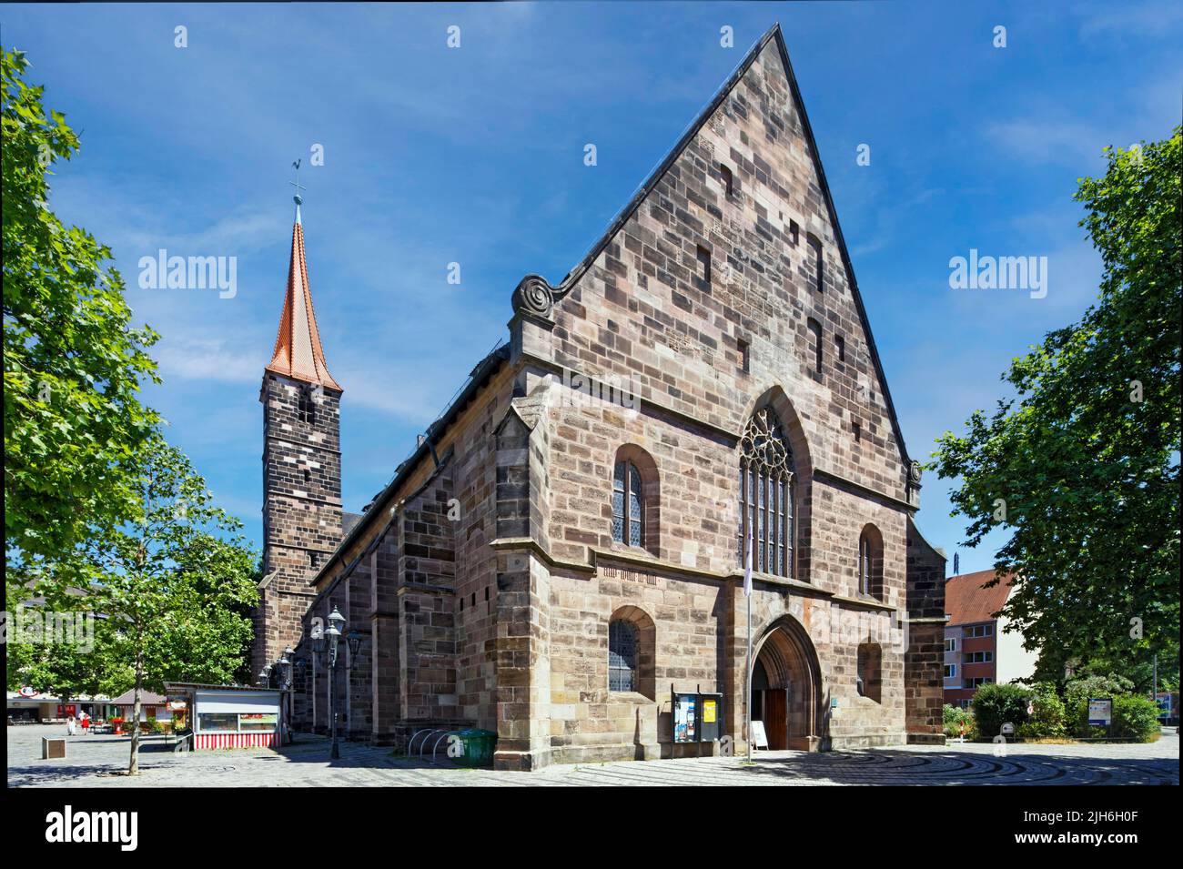 St. Jakobs, evangelisch-lutherische Kirche, Gotik, ehemalige Deutsche Ordenskirche, Originalgebäude 1209, Station auf dem fränkischen Jakobsweg Stockfoto