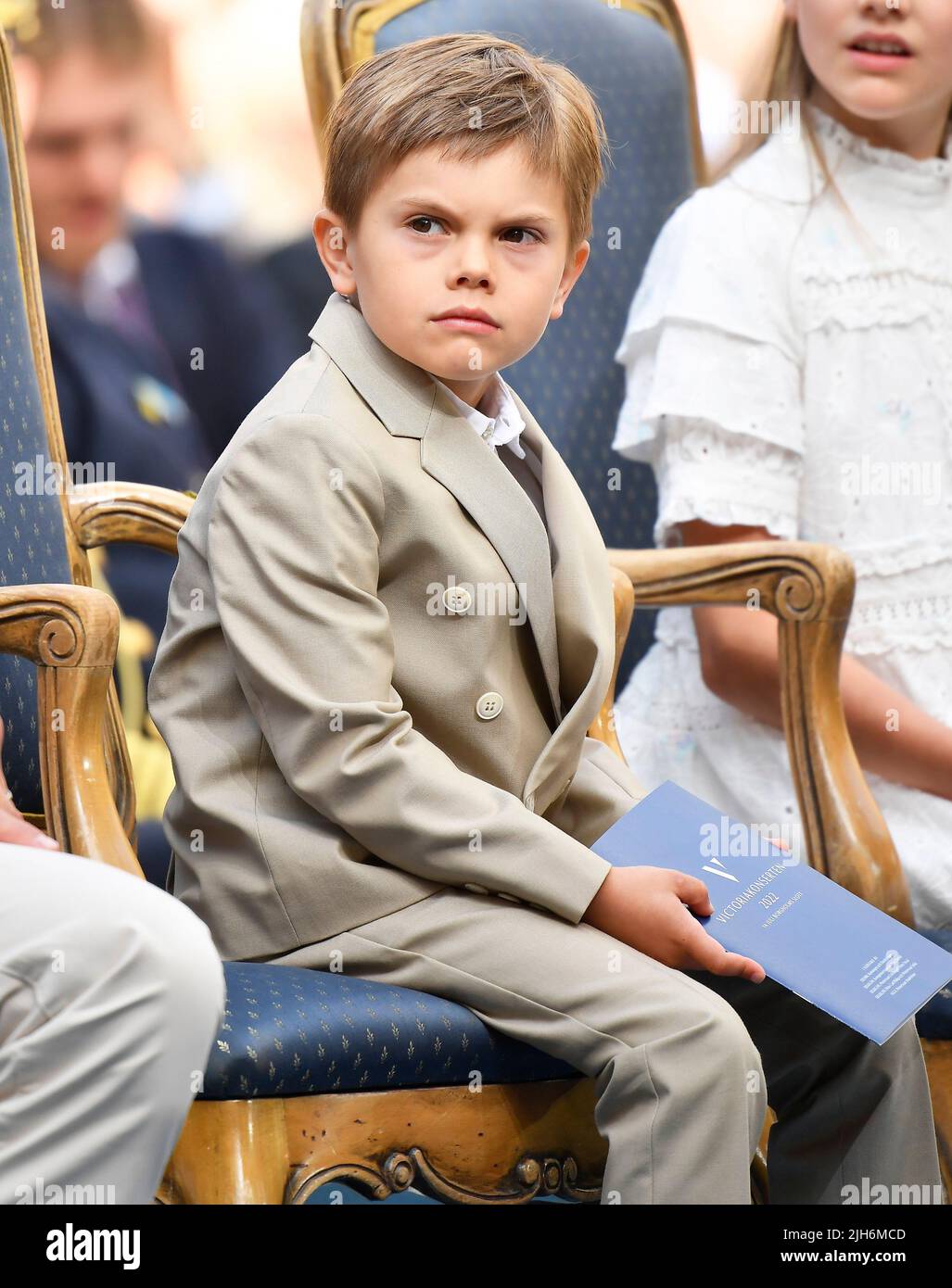 Prinz Oscar bei der Feier des Geburtstages von Kronprinzessin Victoria 45. in den Ruinen von Schloss Borgholm, Schweden, 14. Juli 2022. 2022-07-14 Foto: Karin Törnblom / TT / kod 2377 Stockfoto