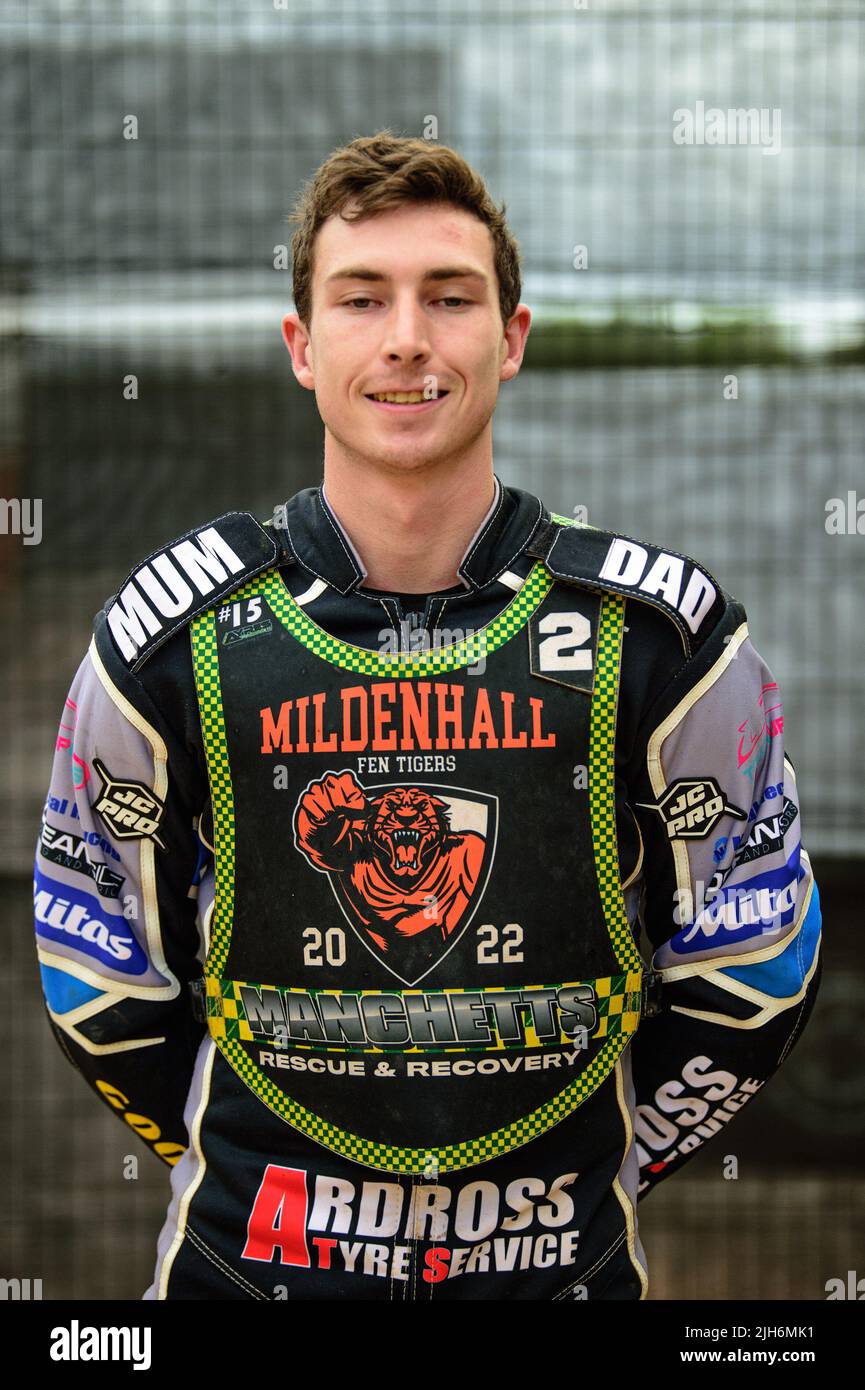 Matt Marson - Mildenhall Manchettes Fen Tigers während des Spiels der National Development League zwischen Belle Vue Colts und Mildenhall Fens Tigers am Freitag, dem 15.. Juli 2022, im National Speedway Stadium in Manchester. (Kredit: Ian Charles | MI News) Kredit: MI News & Sport /Alamy Live News Stockfoto