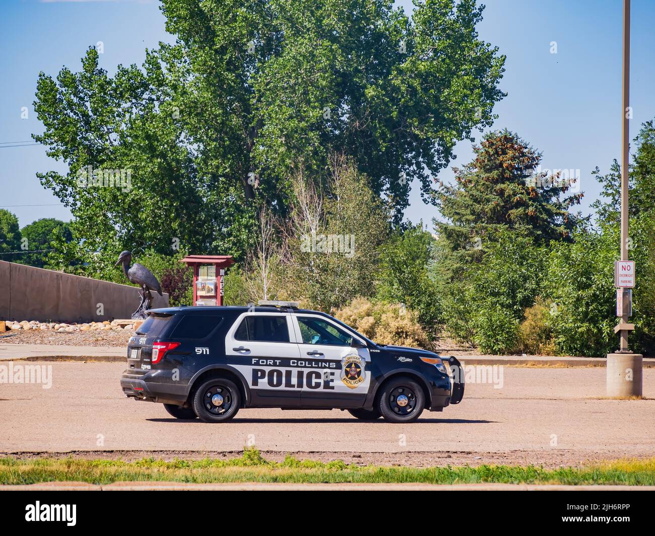 Colorado, 9 2022. JULI - Nahaufnahme des Polizeiwagens von Fort Collins Stockfoto
