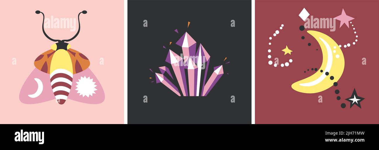 Magische Karten, Hexerei und Hexen-okkulte Symbole Stock Vektor