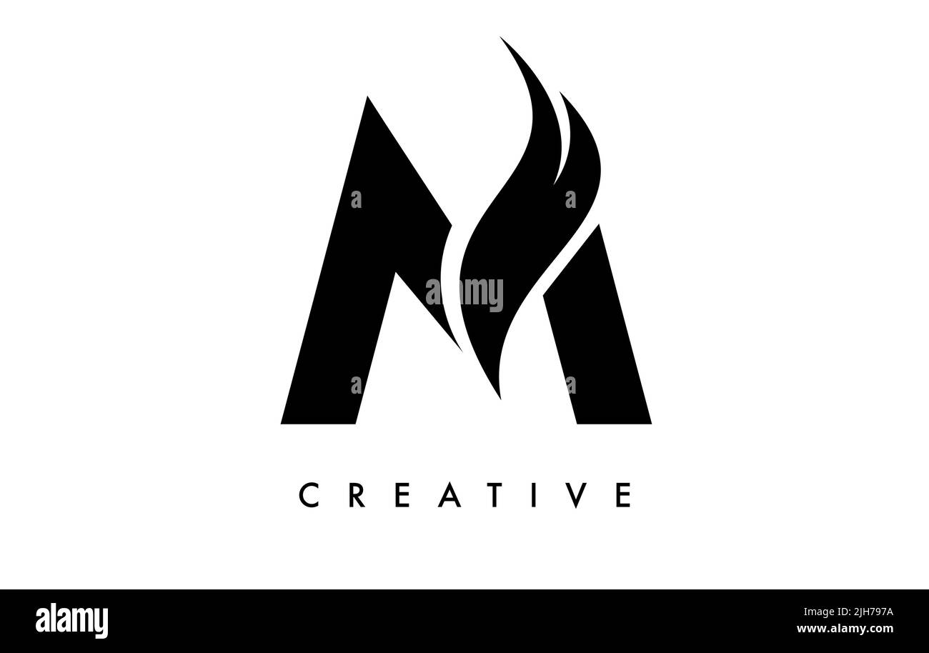 Icon-Design mit M-Logo mit Swoosh und Creative Cut Curved Shape Vektorgrafik. Stock Vektor