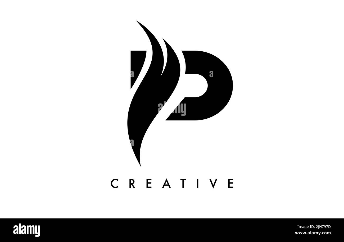 Icon-Design mit P-Logo mit Swoosh und Creative Cut Curved Shape Vektorgrafik. Stock Vektor