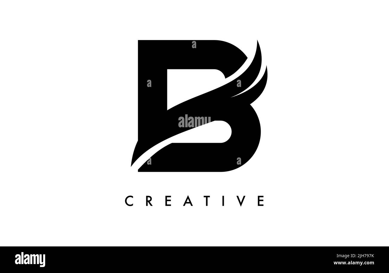 Buchstabe B Logo Icon Design mit Swoosh und Creative Cut gebogene Form Vektor Illustration. Stock Vektor