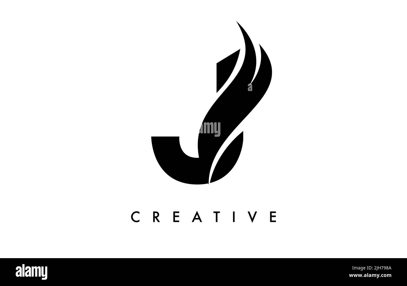 Buchstabe J Logo Icon Design mit Swoosh und Creative Cut gebogene Form Vektor Illustration. Stock Vektor