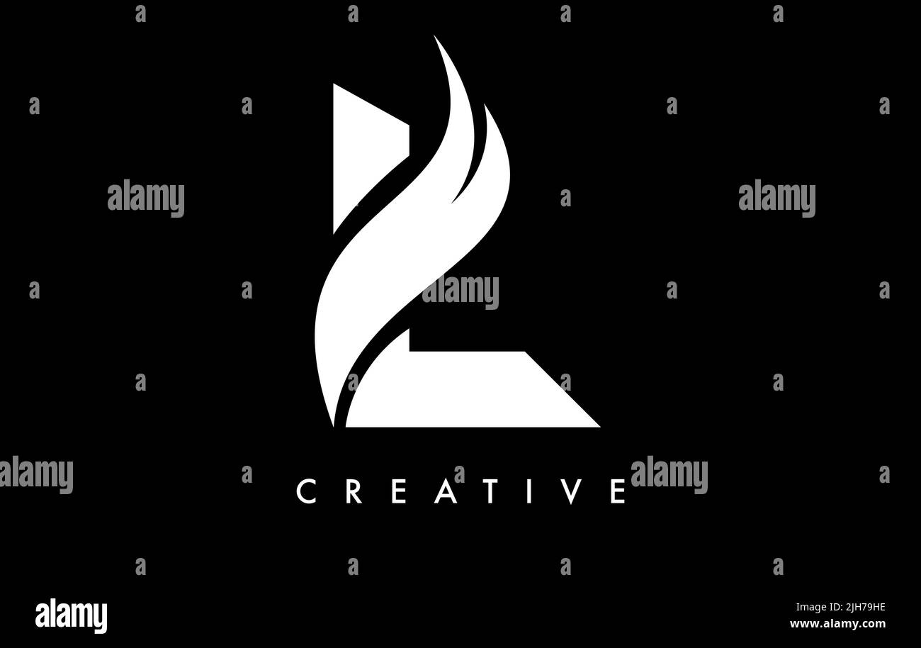 L-Logo-Icon-Design mit Swoosh und Creative Cut Curved Shape Vektorgrafik. Stock Vektor