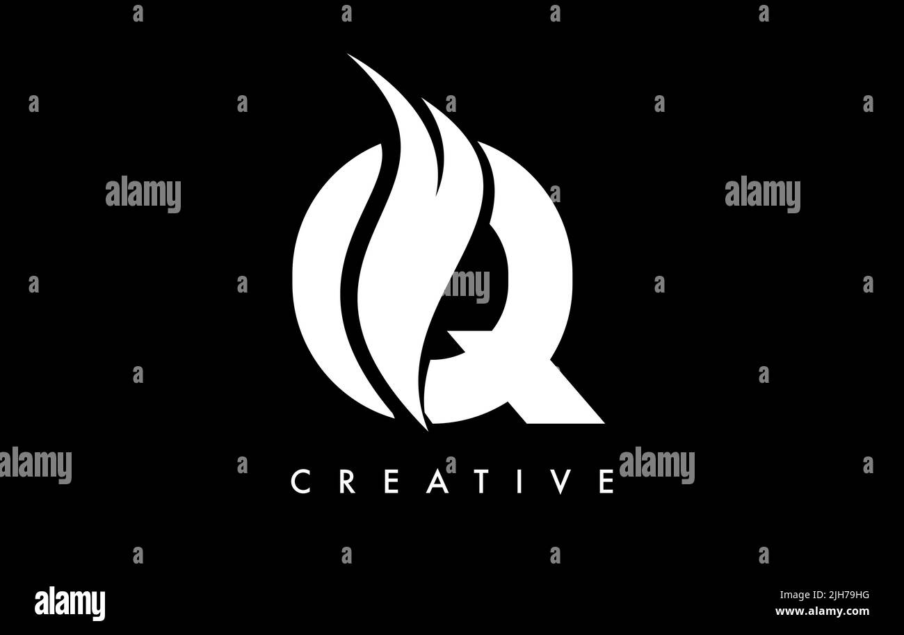 Buchstabe Q Logo Icon Design mit Swoosh und Creative Cut gebogene Form Vektor Illustration. Stock Vektor