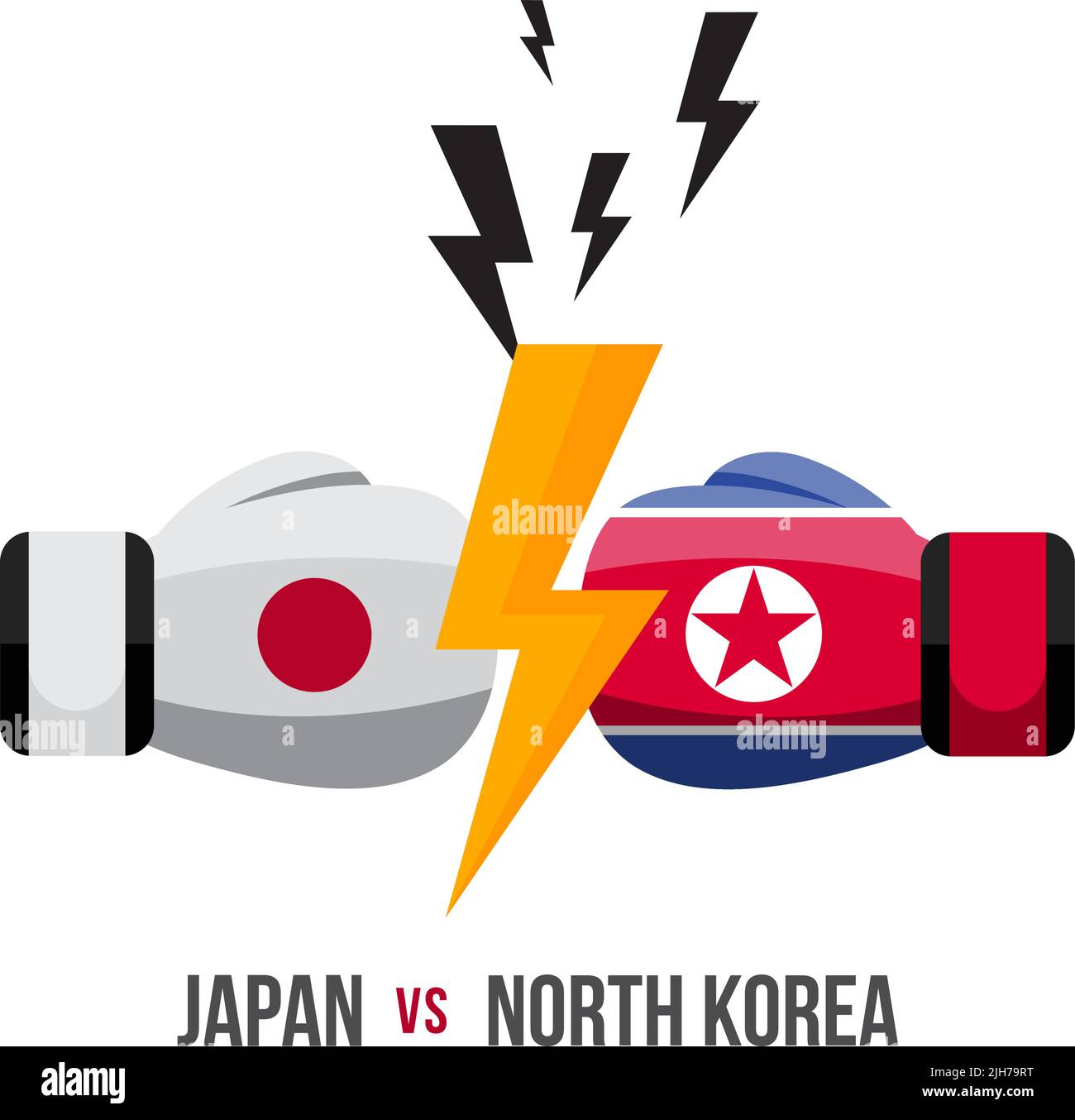 Japan vs. Nordkorea. Konzept von Sportmatch, Handelskrieg, Kampf oder Krieg an der Grenze zwischen japan und Nordkorea. Vektorgrafik. Stock Vektor