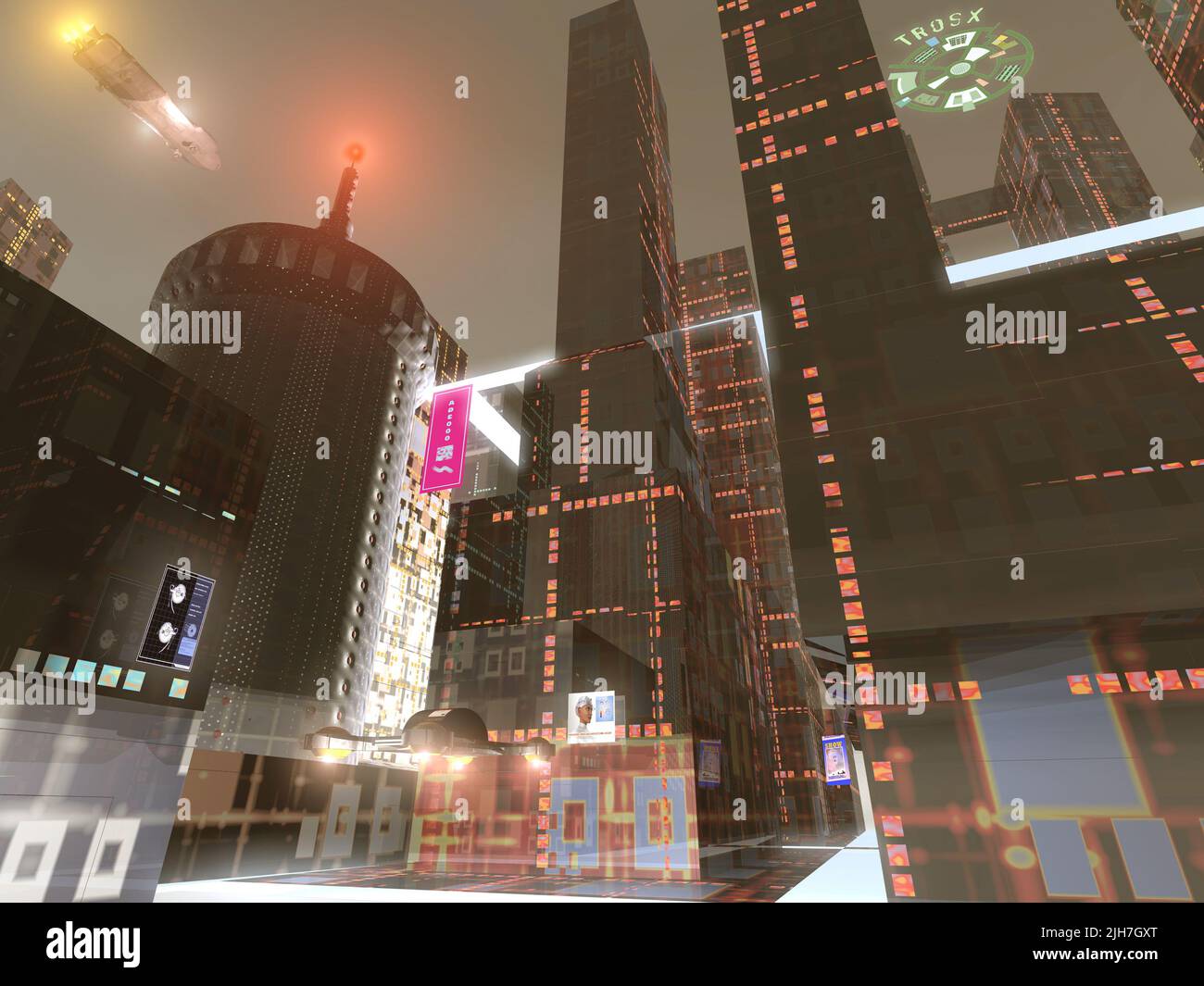 Futuristische Stadt bei Nacht Stockfoto