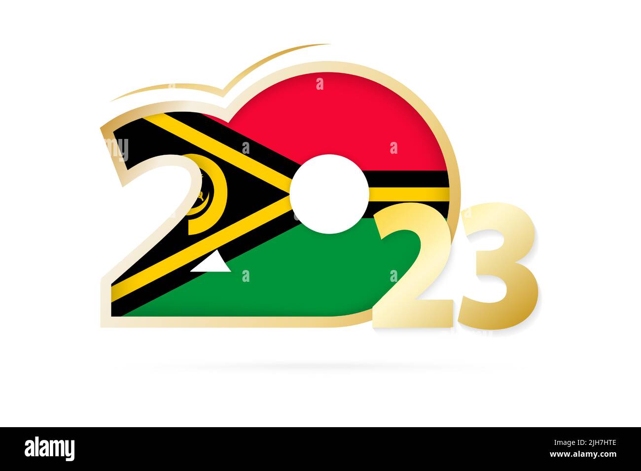 Jahr 2023 mit Vanuatu Flaggenmuster. Vektorgrafik. Stock Vektor
