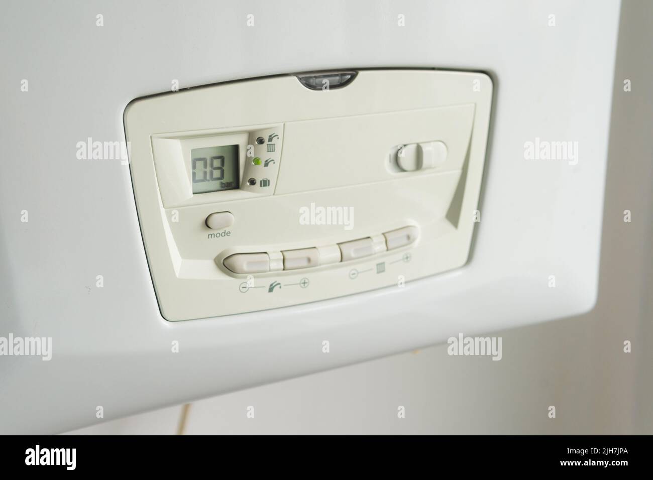 Nahaufnahme eines Gasheizkessels für zu Hause. Stockfoto