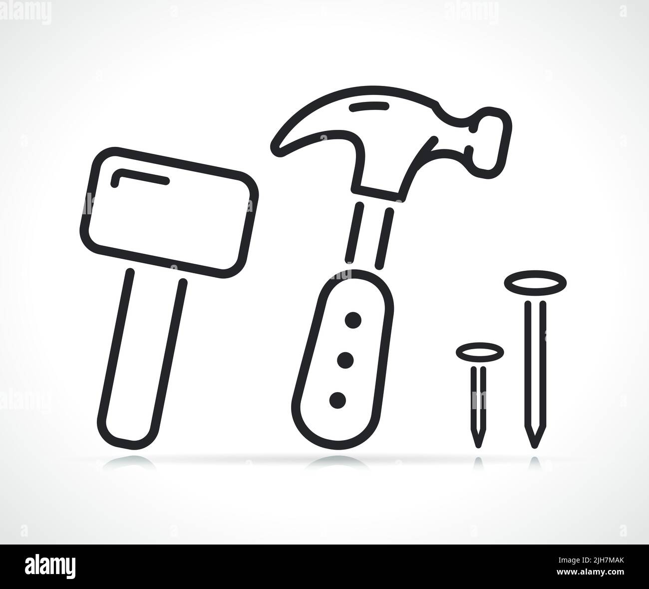 Hammer und Nagellinie Illustration isolierte Symbole Stock Vektor