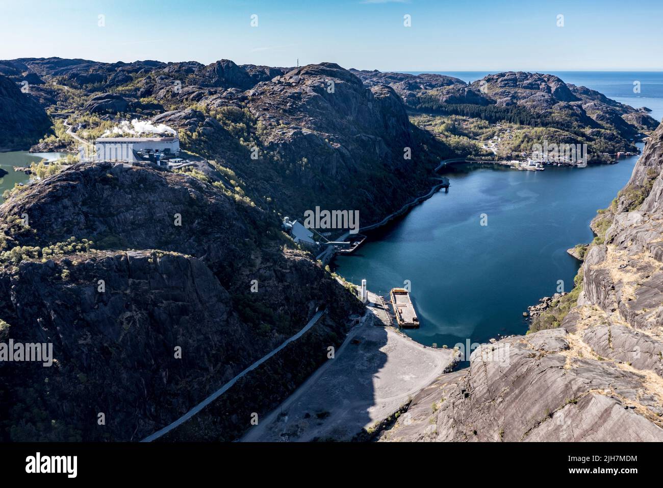 Gebietsansicht des Titanbergbaugebiets am Jossingfjord, norwegische Südküste, Norwegen Stockfoto