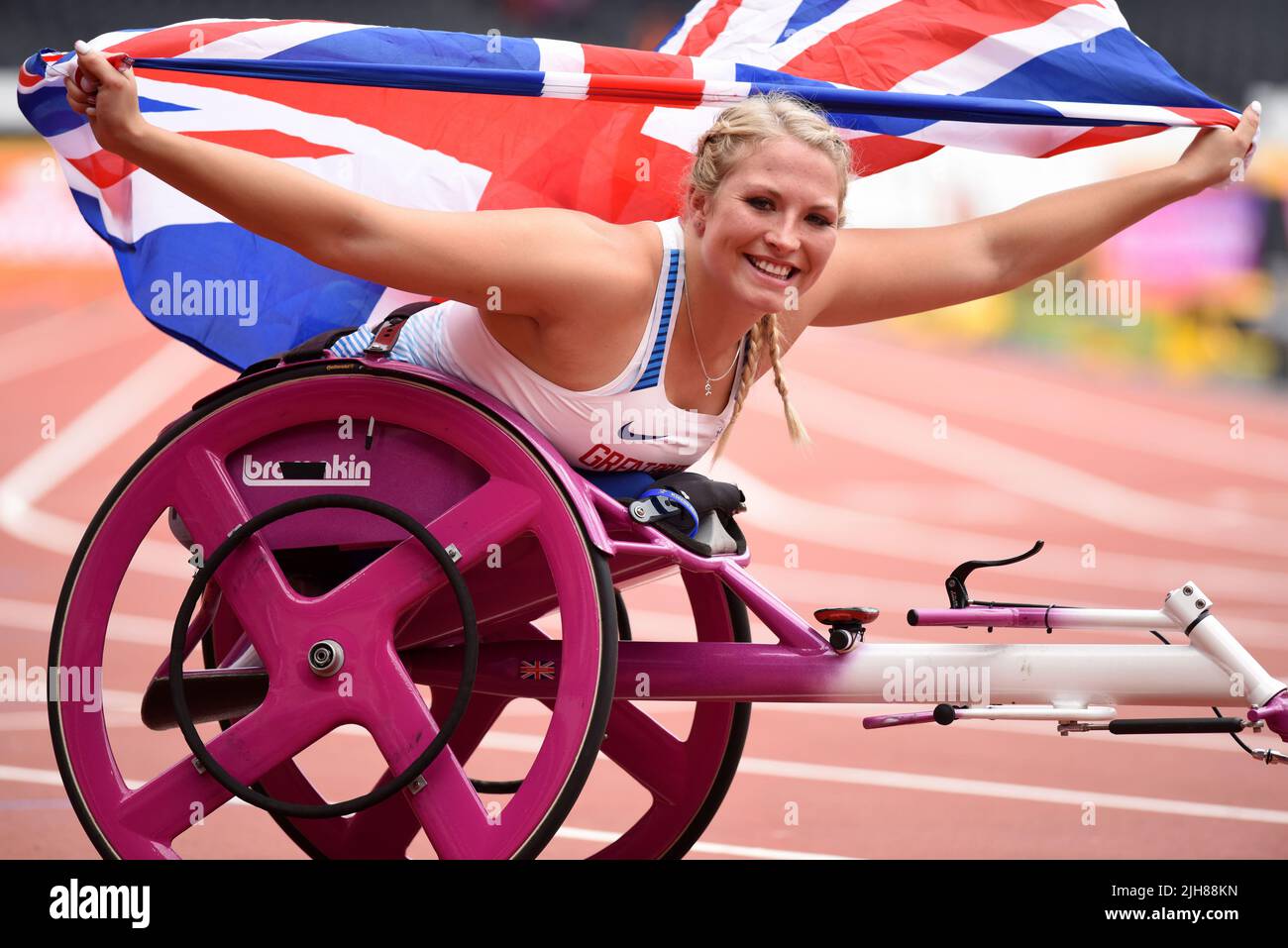 London, UK. 23. Juli 2017. KINGHORN Samantha, Gold Frauen 100m T53, Para Leichtathletik-Weltmeisterschaften. Stockfoto