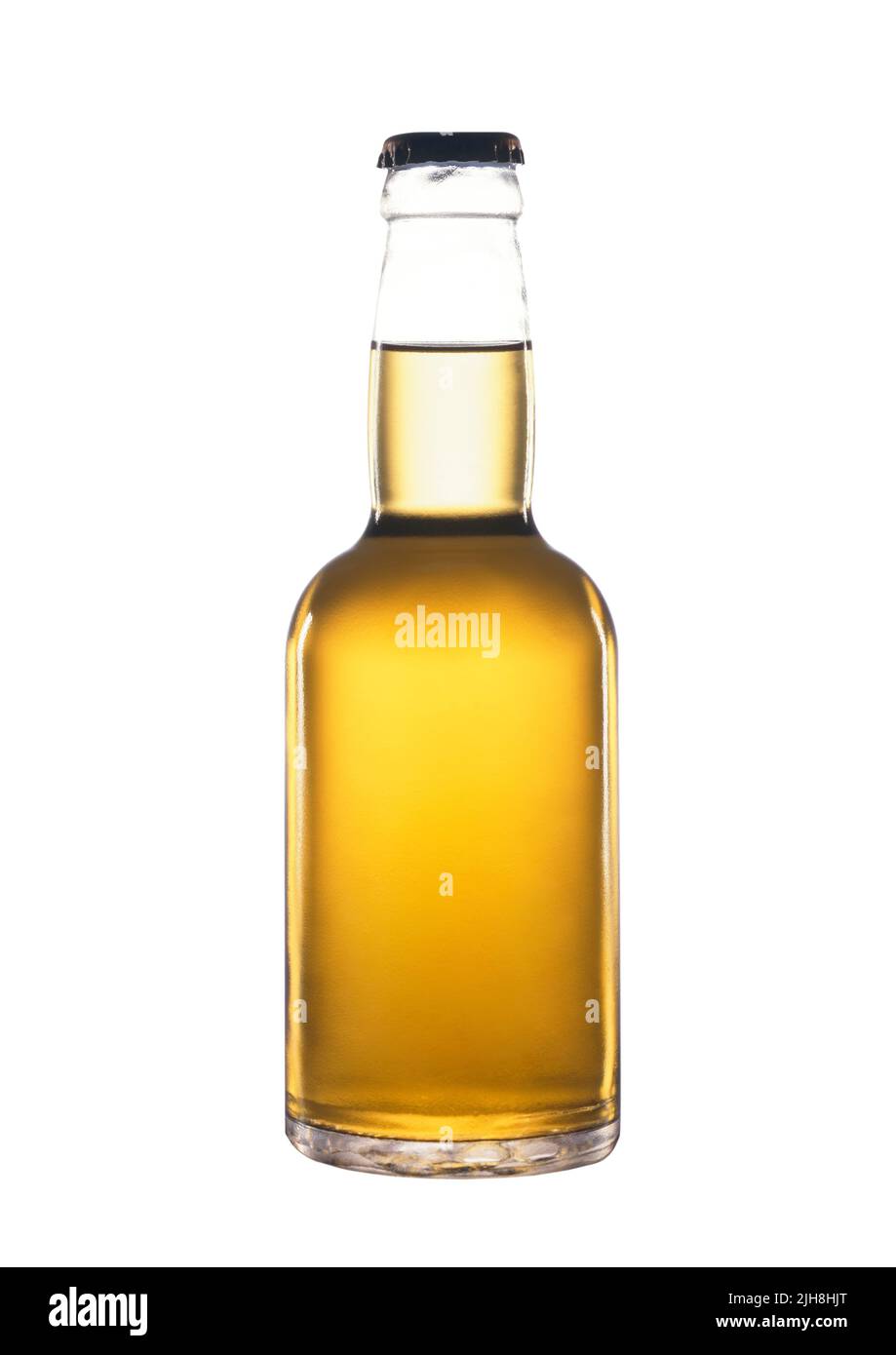 Flasche Apfelwein ohne Etikett auf weißem Hintergrund Stockfoto