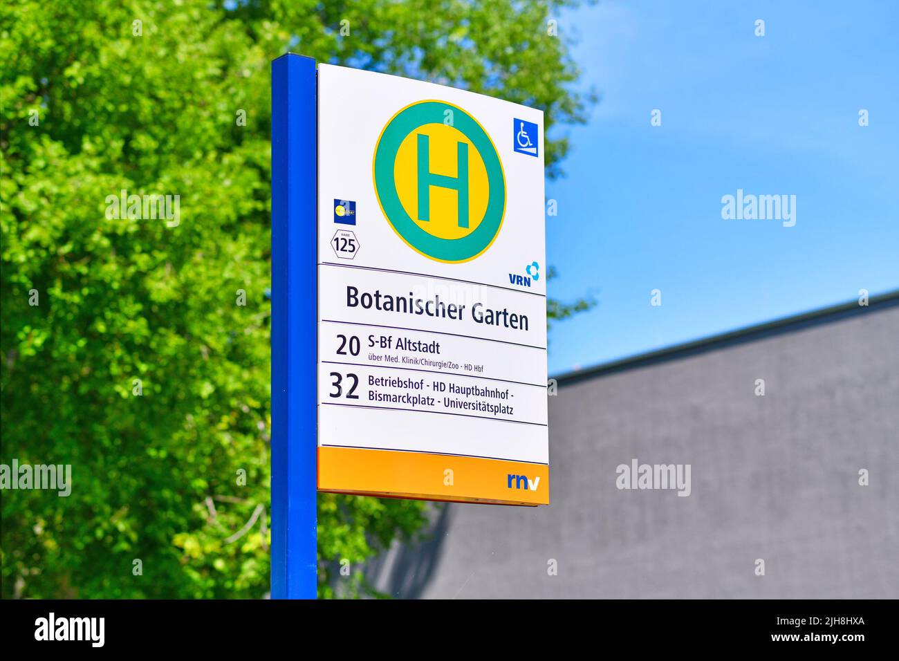 Heidelberg, Deutschland - Juli 2022: Bushaltestelle am Botanischen Garten Stockfoto