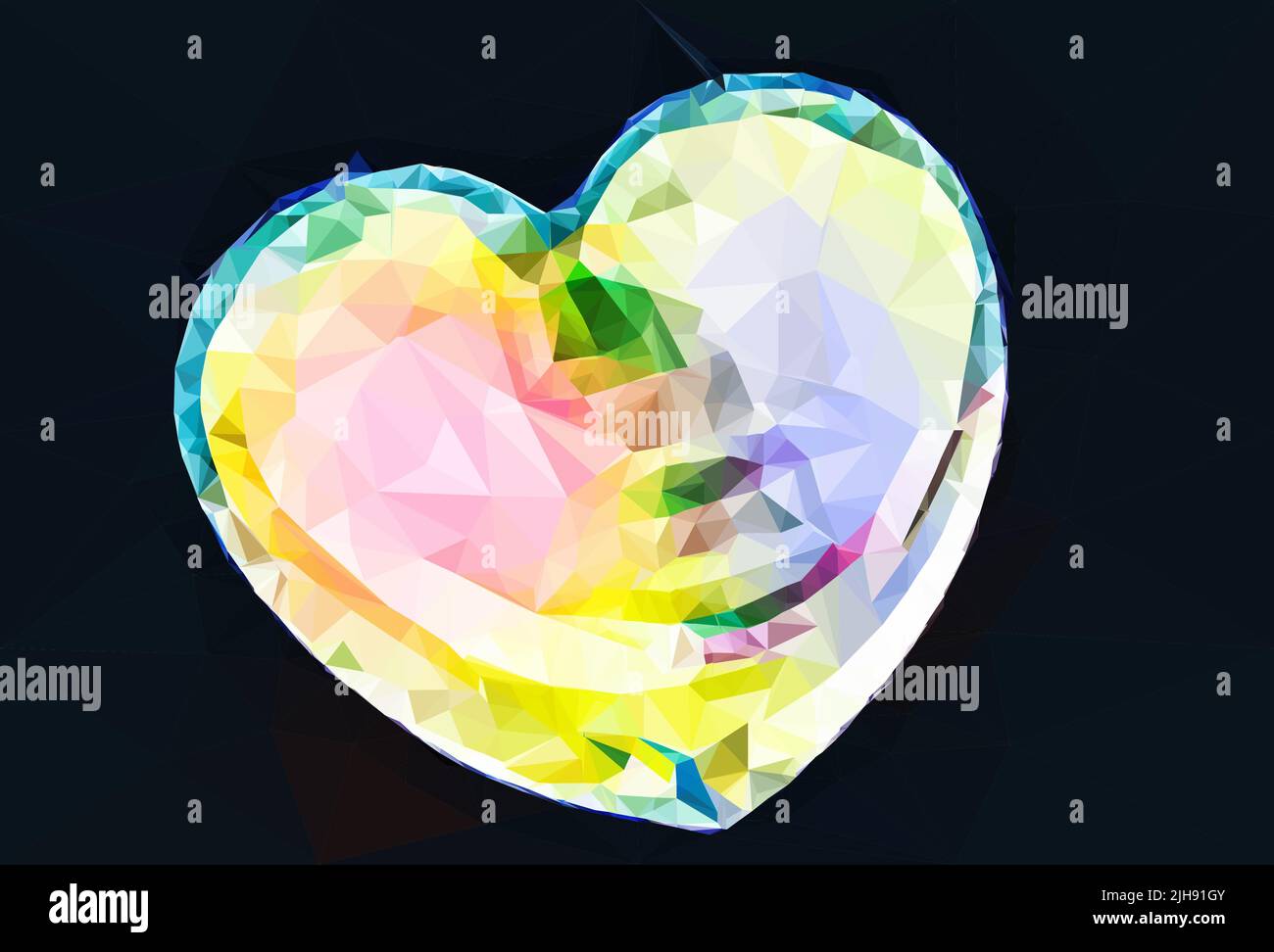 Ein LGBT-Bewegungskonzept mit Regenbogenfarben schimmert auf einem Herzen - Low-Poly-Art Stock Vektor