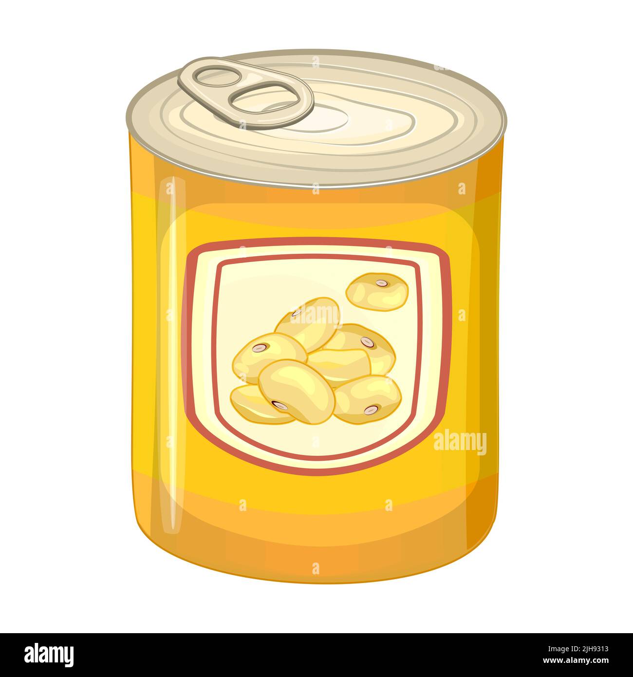 Sojabohnen Dose.Canned, geschmort, Dressing oder Suppe von Sojabohnen in metallischen can.Preserve und langfristige Lagerung Produkt mit Soja.Dosenzutat.Vector Stock Vektor