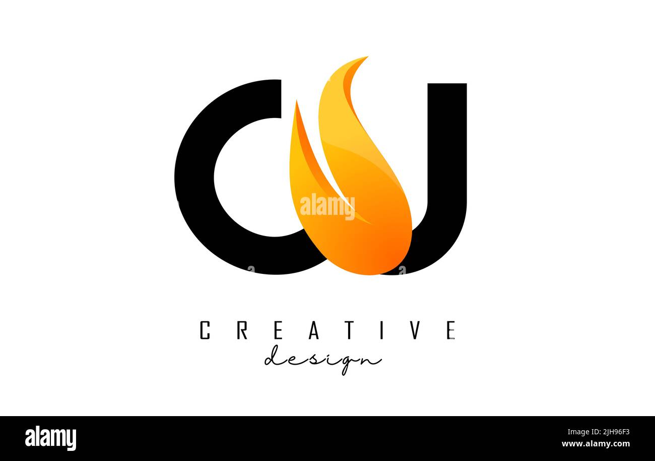 Vektor-Illustration von abstrakten Buchstaben CU c U mit Feuer Flammen und orange owoosh Design. Letters Logo mit kreativem Schnitt und Form. Stock Vektor