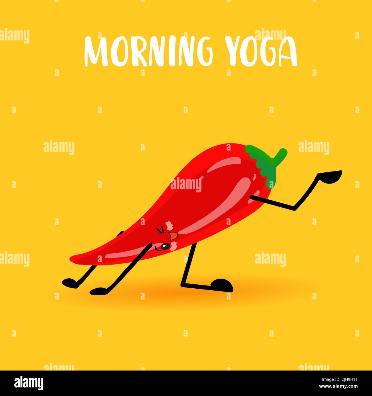 Niedliche Kawaii-Figuren. CHILLI. Heiße Mexikanische Paprika. Yoga und Sport. Gesunder Lebensstil. Gemüseaufkleber Stock Vektor