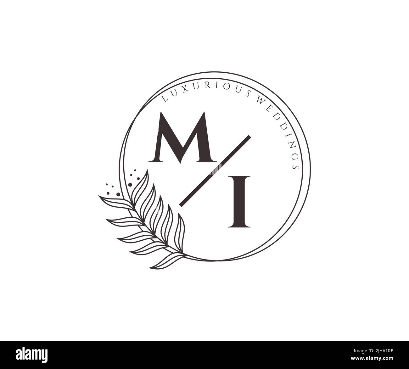 MI Initialen Brief Hochzeit Monogramm Logos Vorlage, handgezeichnete moderne minimalistische und florale Vorlagen für Einladungskarten, Save the Date, elegant Stock Vektor