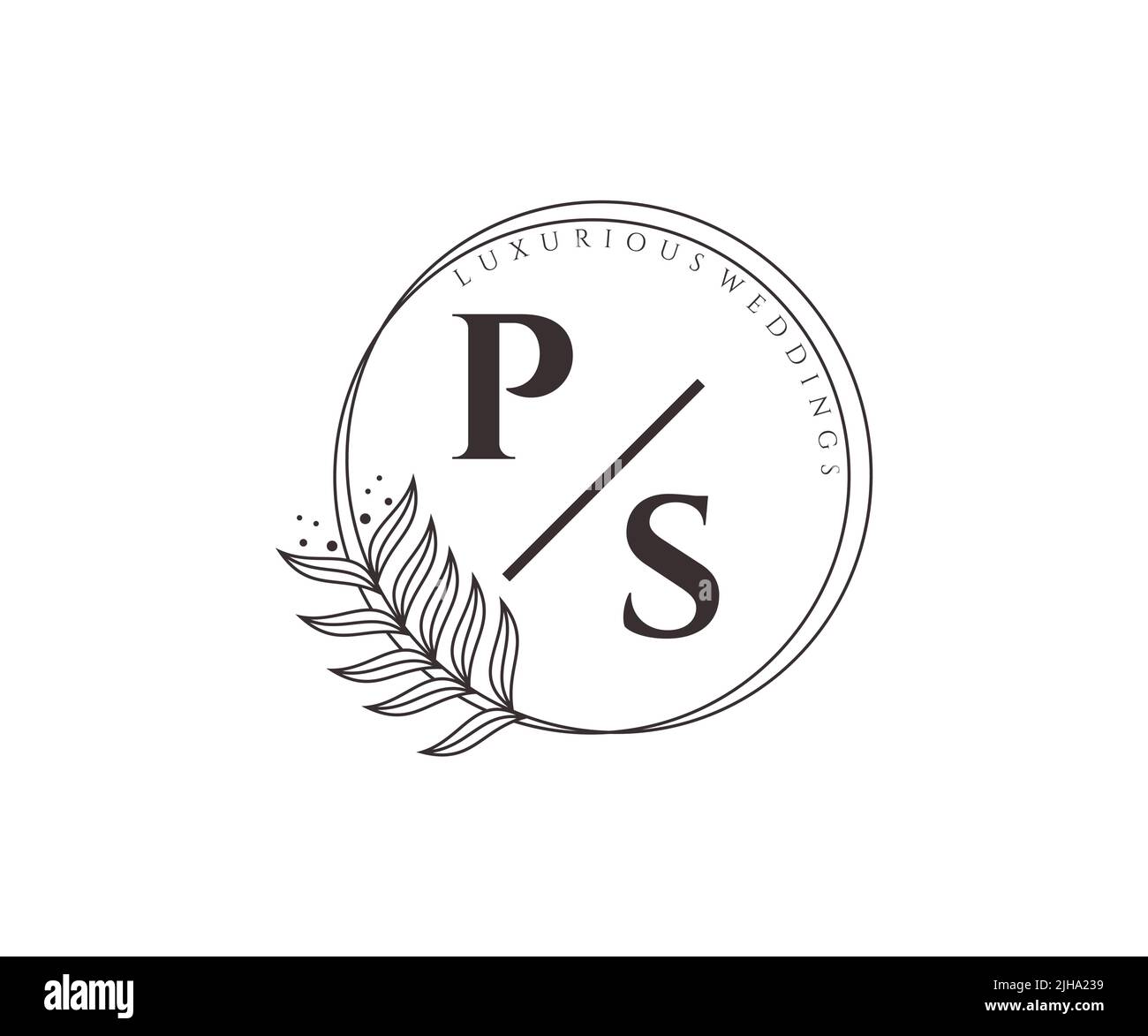 PS Initials Letter Hochzeit Monogramm Logos Vorlage, handgezeichnete moderne minimalistische und florale Vorlagen für Einladungskarten, Save the Date, elegant Stock Vektor