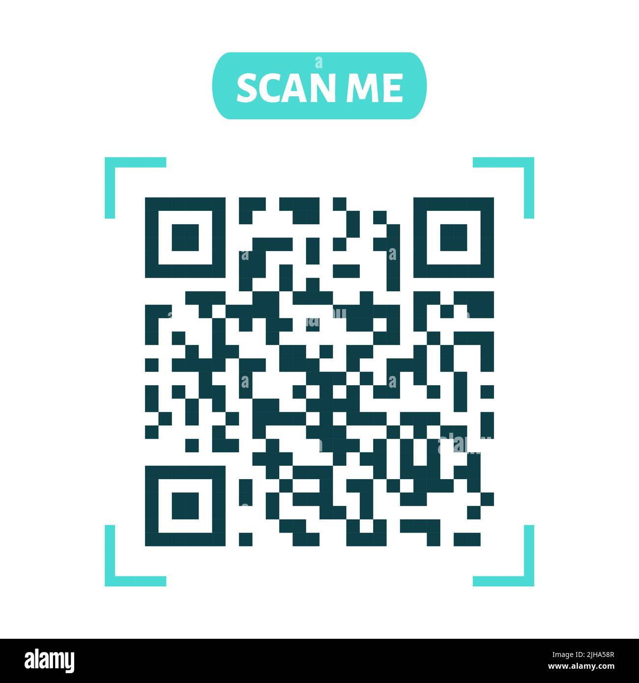 Scannen Sie mich QR-Code-Design. QR-Code für Zahlung, Textübertragung mit Scan Me-Taste. Vektorgrafik isoliert auf weißem Hintergrund Stock Vektor