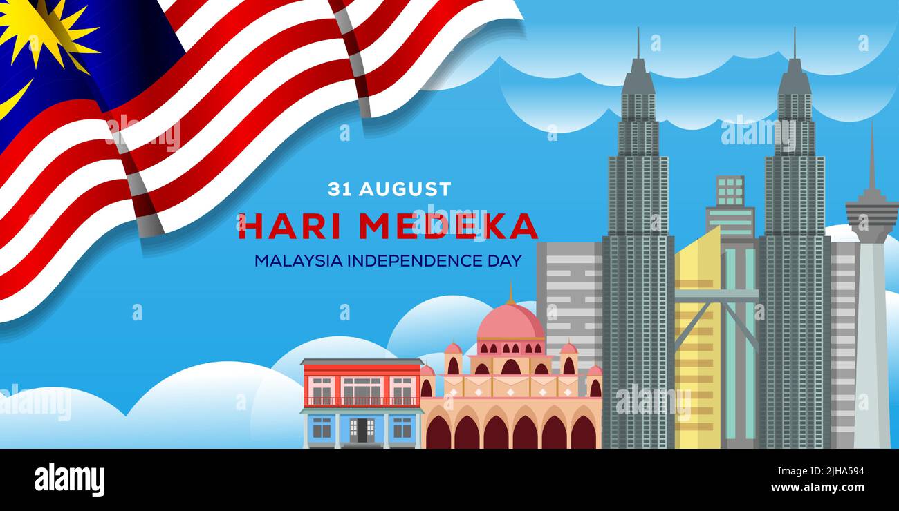 malaysia Unabhängigkeitstag Hintergrund Banner Illustration mit malaysia Gebäude Wahrzeichen Stock Vektor