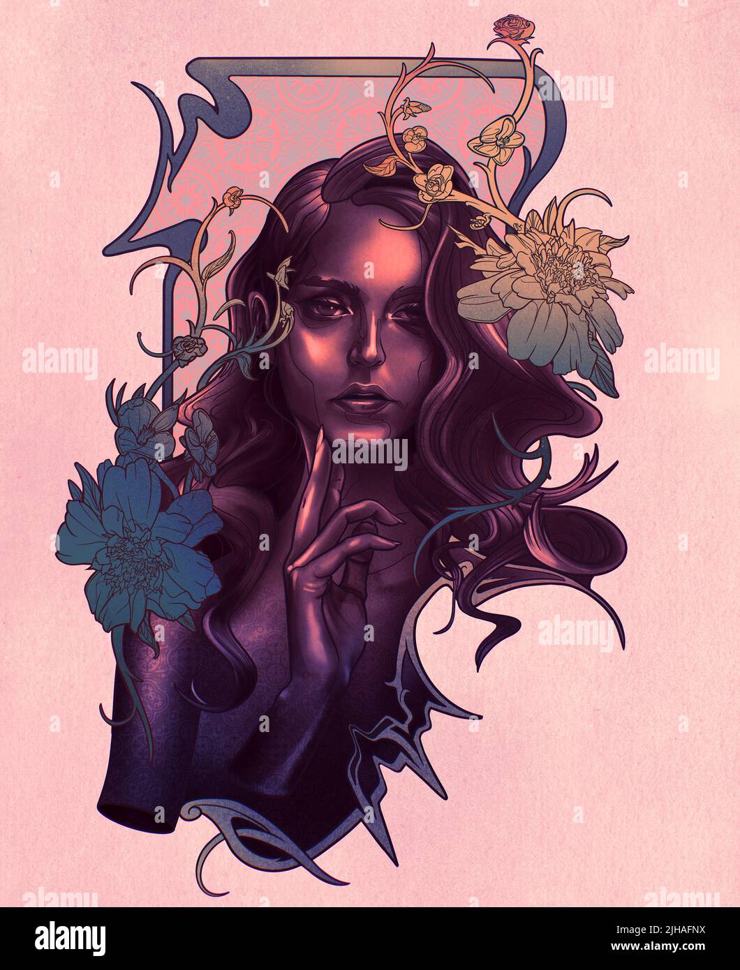 Shake The Disease Illustrated Art Nouveau Poster Art Design. Stockfoto